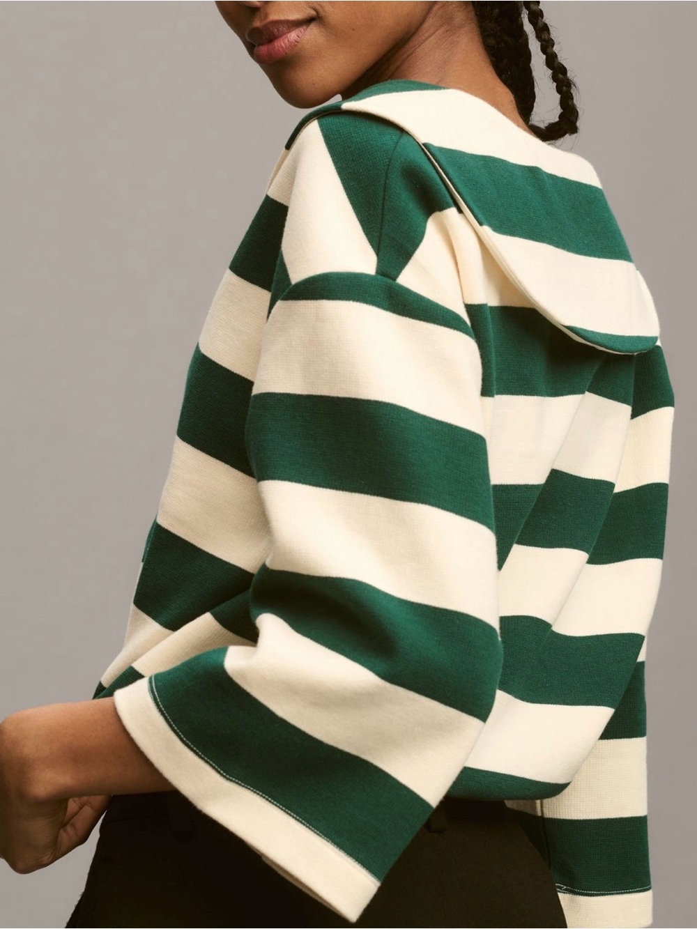 Anthropologie Green and Cream Striped Hooded Knit Top.Really good condition!